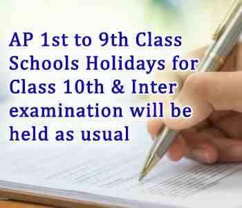 AP 1st to 9th Class Schools Holidays for Class 10th & Inter examination will be held as usual