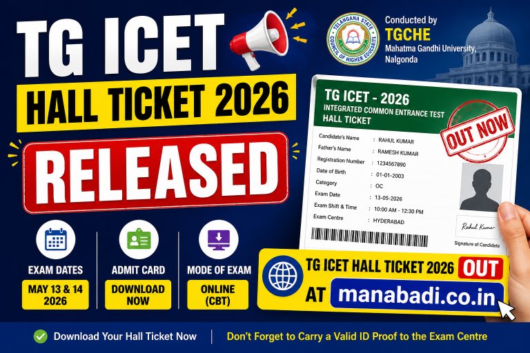 TG ICET Hall Ticket 2026 Out: Download TS ICET Admit Card at manabadi.co.in
