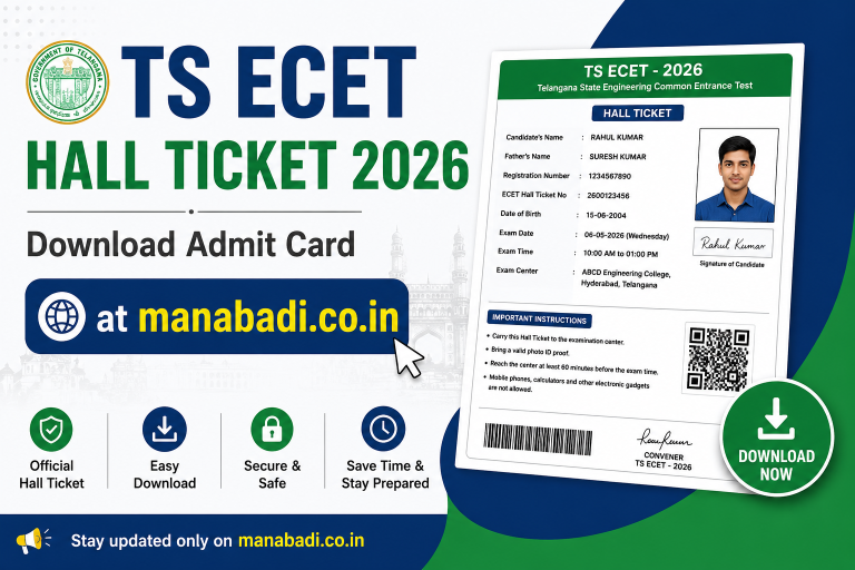 TS ECET Hall Ticket 2026 Out: Download Admit Card at manabadi.co.in