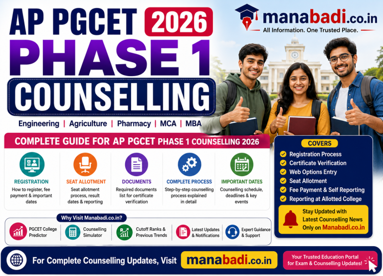 AP PGCET Phase 1 Counselling 2026: Registration, Seat Allotment, Documents & Complete Process at Manabadi