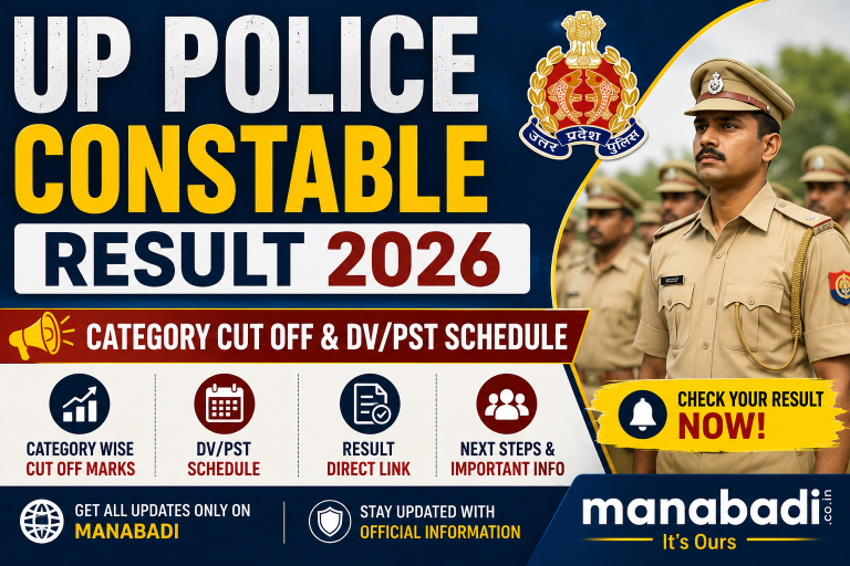 UP Police Constable Result 2026 : (OUT) Category Cut Off & DV/PST Schedule at Manabadi